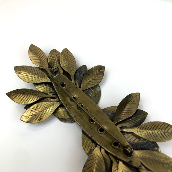 Vintage Gold-tone Angel Wings Leaves Pin Brooch Scarf Clip 4 1/2 Inch - Picture 8 of 8